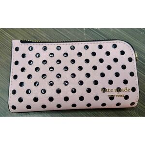 Kate Spade New York Devin Breezy  Polka Dot Zip Clutch Wallet K1928 Pink Black